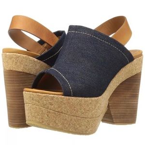 See by Chloe mule wedge sandal  size:40-9.5 USA blue denim $449